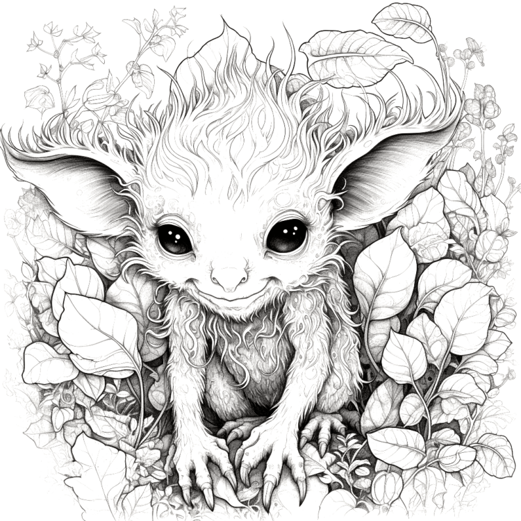Dibujo para colorear duende y hojas