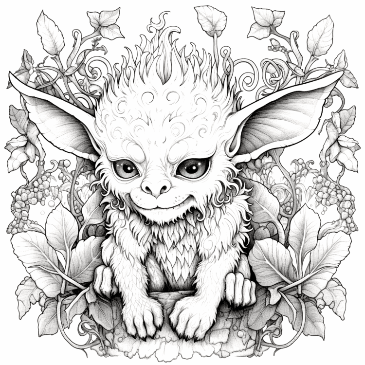 Dibujo para colorear duende y naturaleza