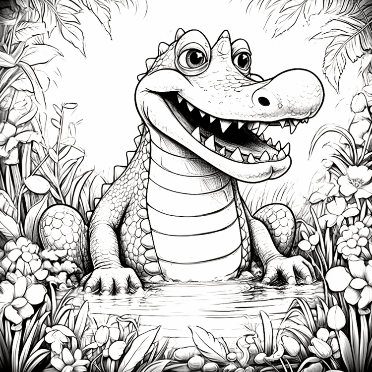 Ausmalbild Krokodil im Wasser