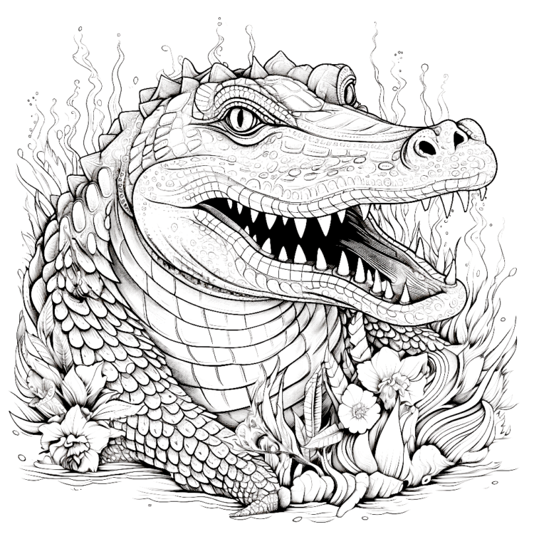 Dibujo para colorear cocodrilo y flores