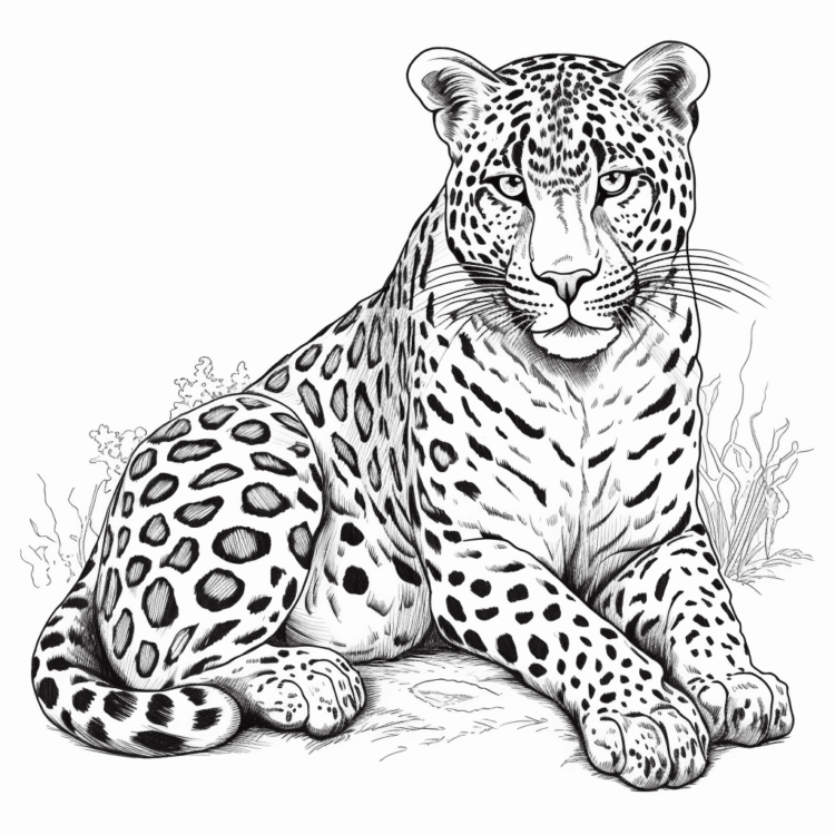 Ausmalbild Leopard am Boden