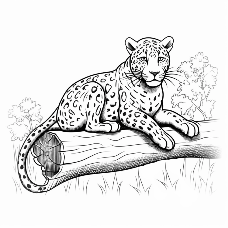 Dibujo para colorear leopardo en el tronco de un árbol