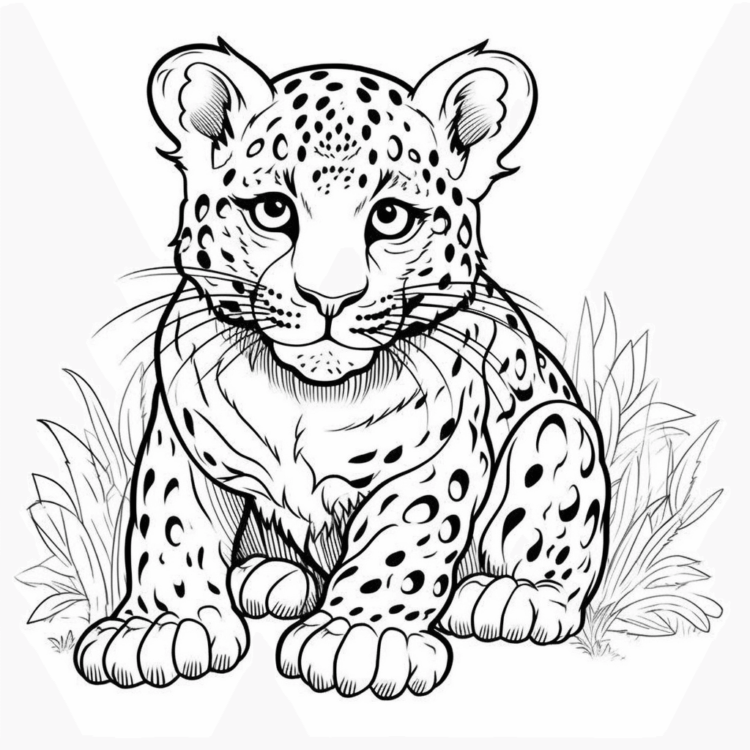 Ausmalbild Leopard und Gras