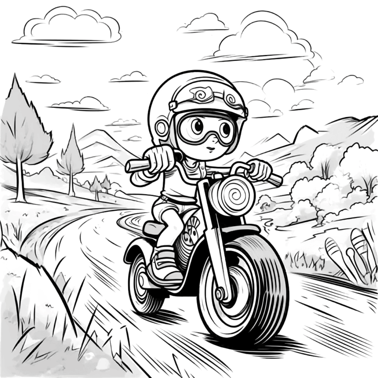 Coloring picture girl on a motorcycle