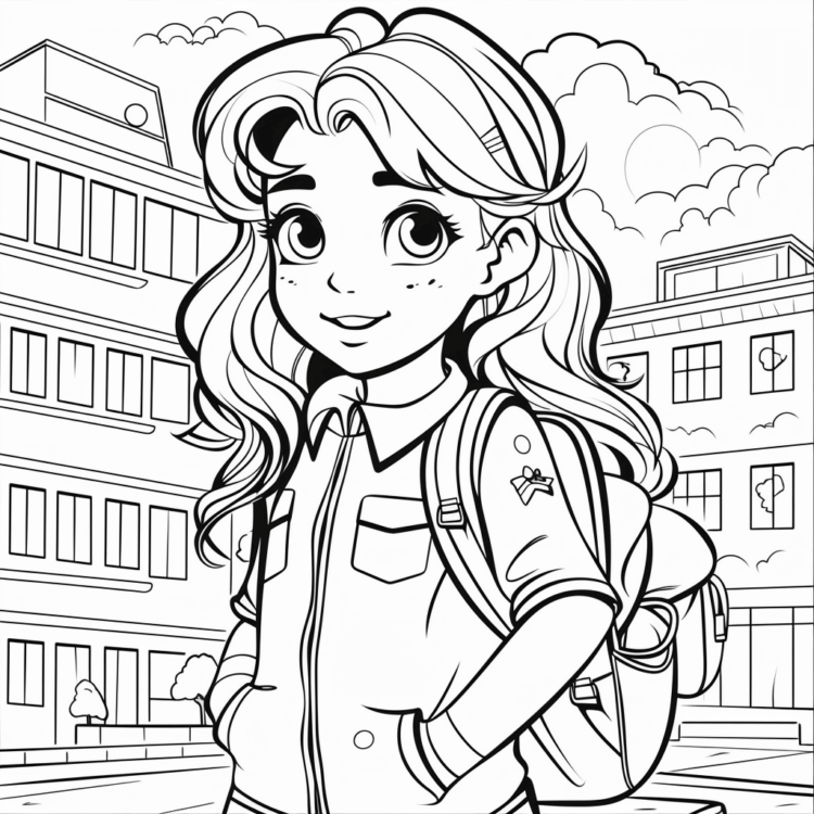 Ausmalbild Mädchen in der Schule