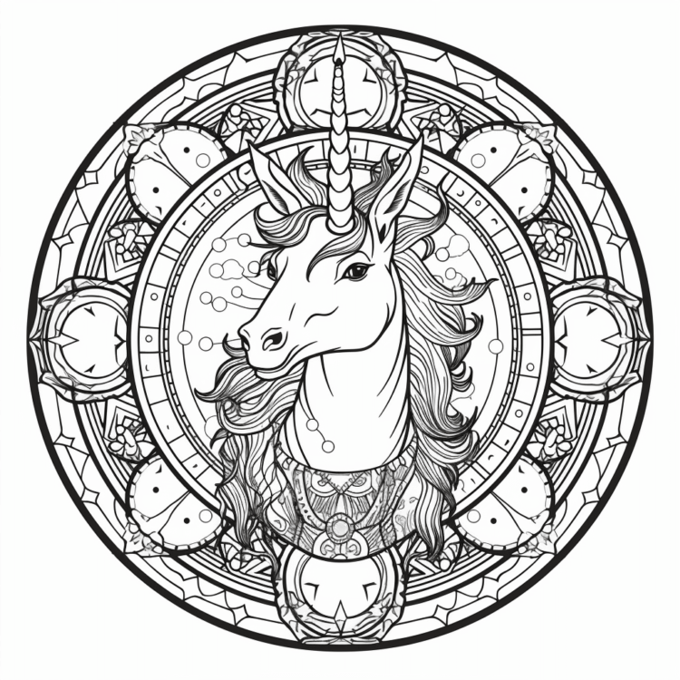Mandala para colorear de un unicornio