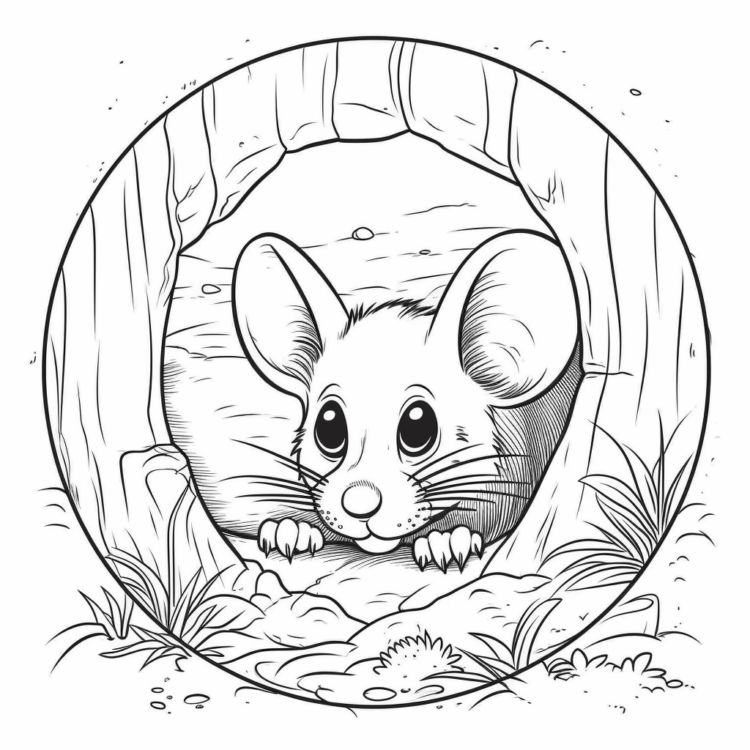 Coloring picture mouse in a hole