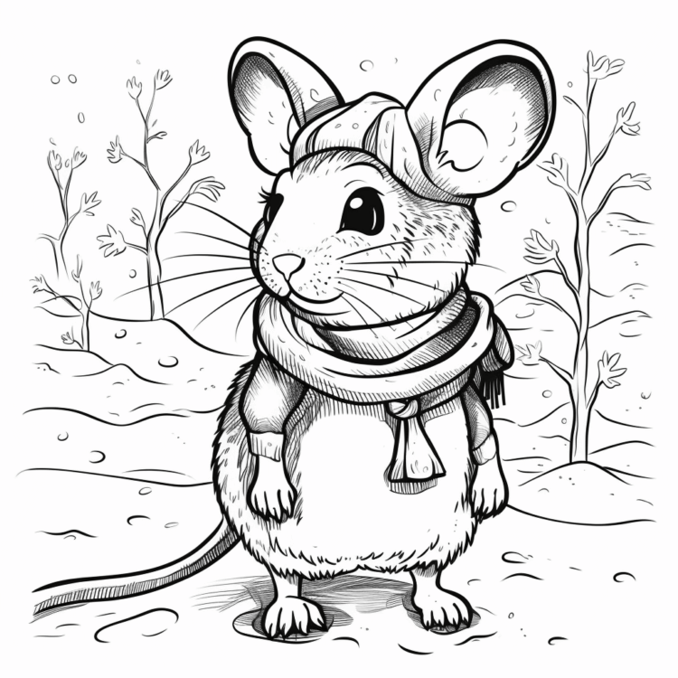 Coloring picture mouse with scarf