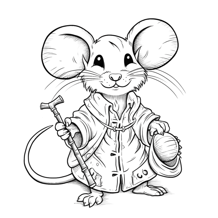 Coloring picture mouse with cane