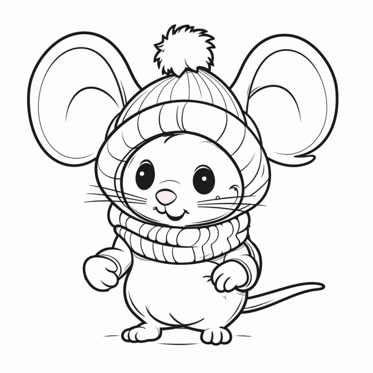 Coloring picture mouse with cap