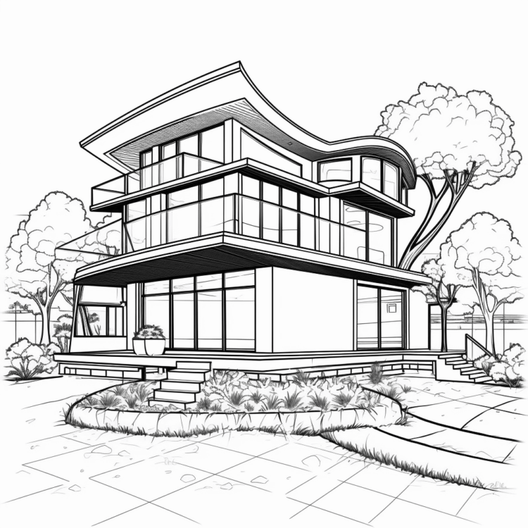 Coloring picture modern design house