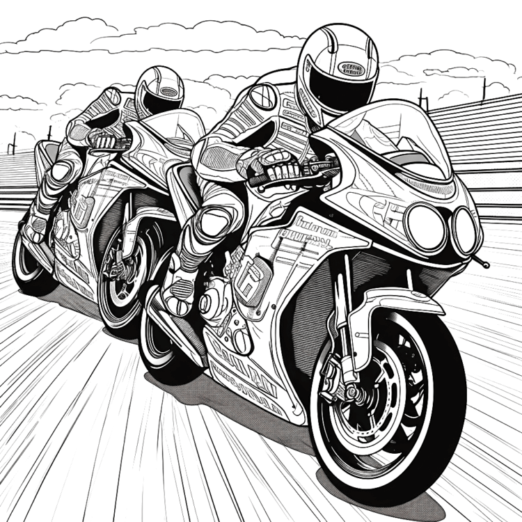 Coloring picture motorcycles in a race