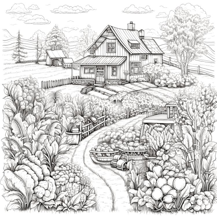 Dibujo para colorear granja de frutas