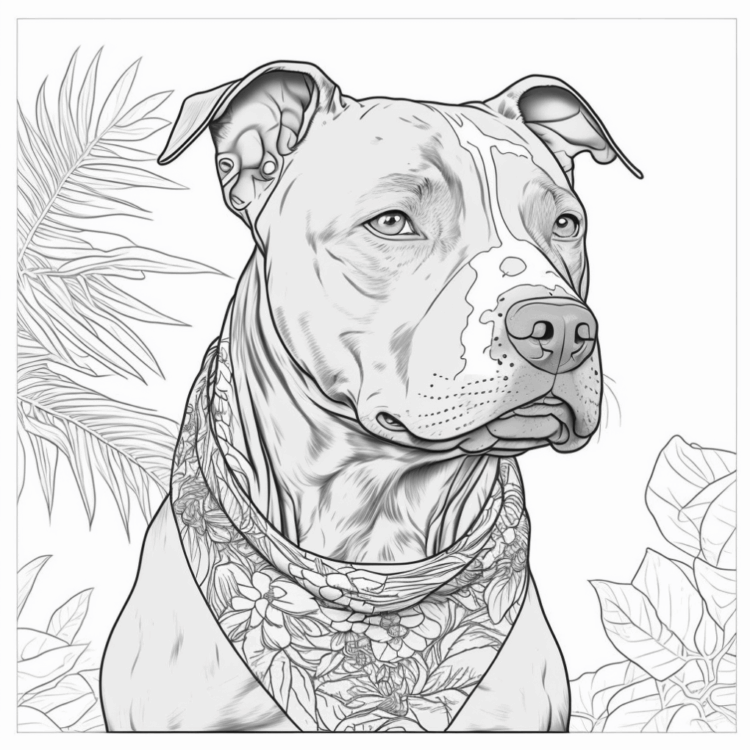 Dibujo para colorear de pitbull con bandana