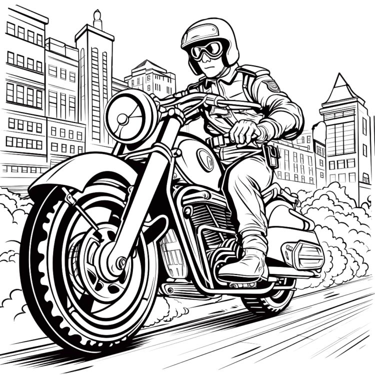 Dibujo para colorear moto de policía
