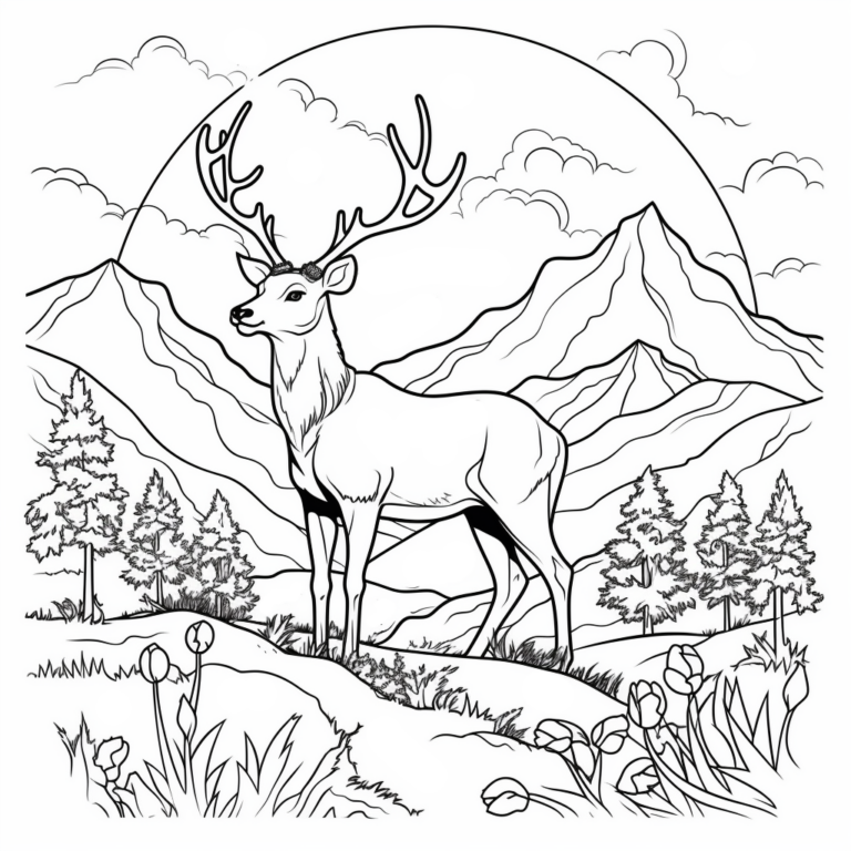 "Rehe und Berge" Ausmalbild - kostenlos herunterladen
