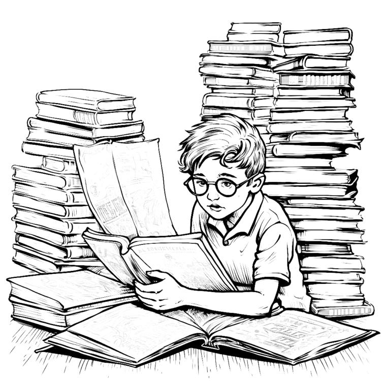 Coloring picture pupils in the library