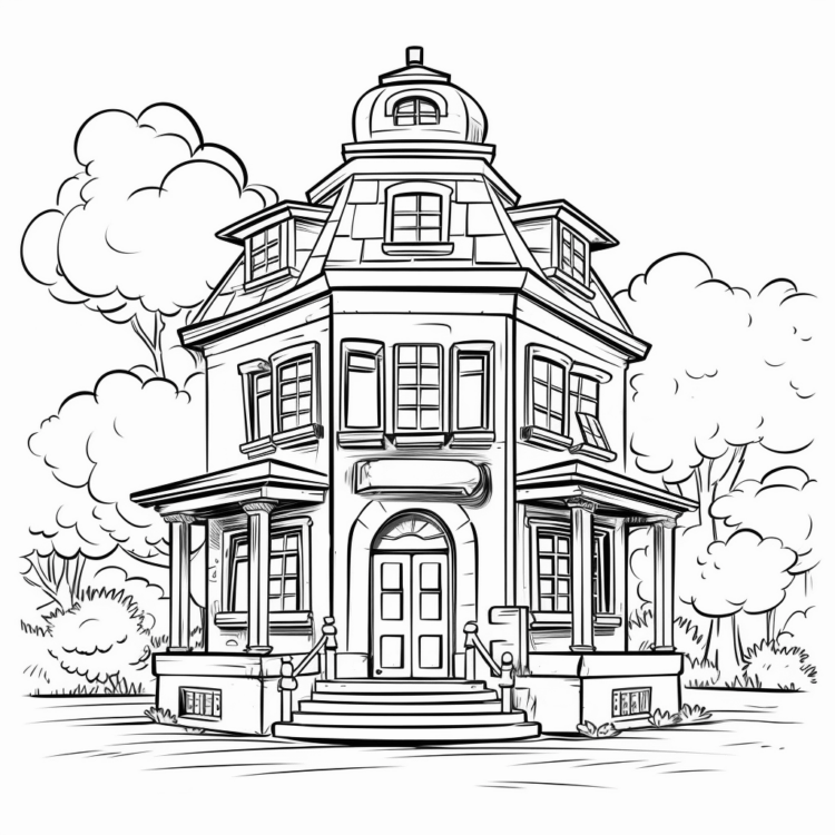 Ausmalbild Schulhaus