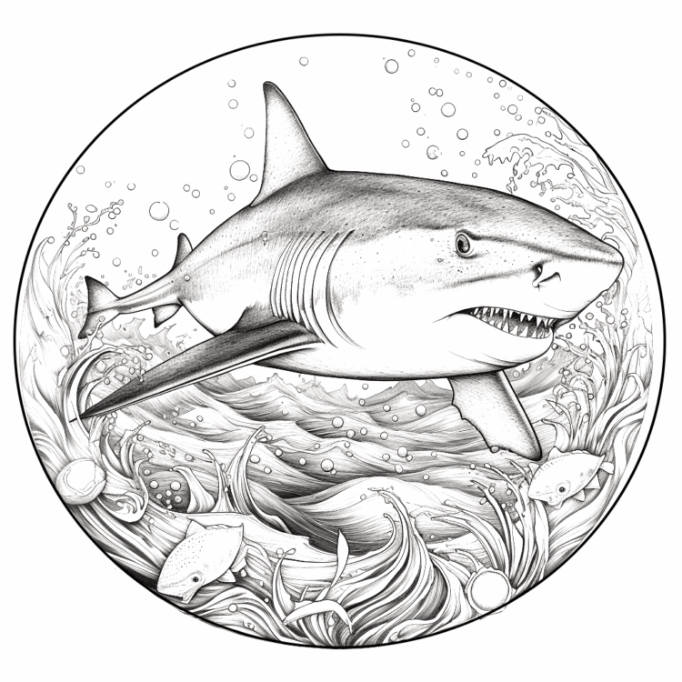 Dibujo para colorear tiburón nadador
