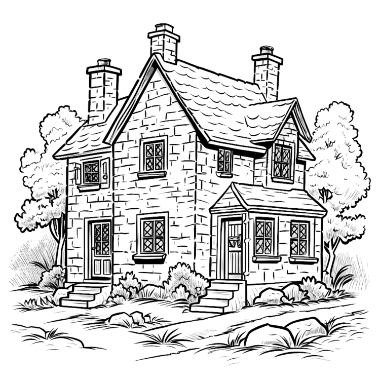 Dibujo para colorear casa de piedra