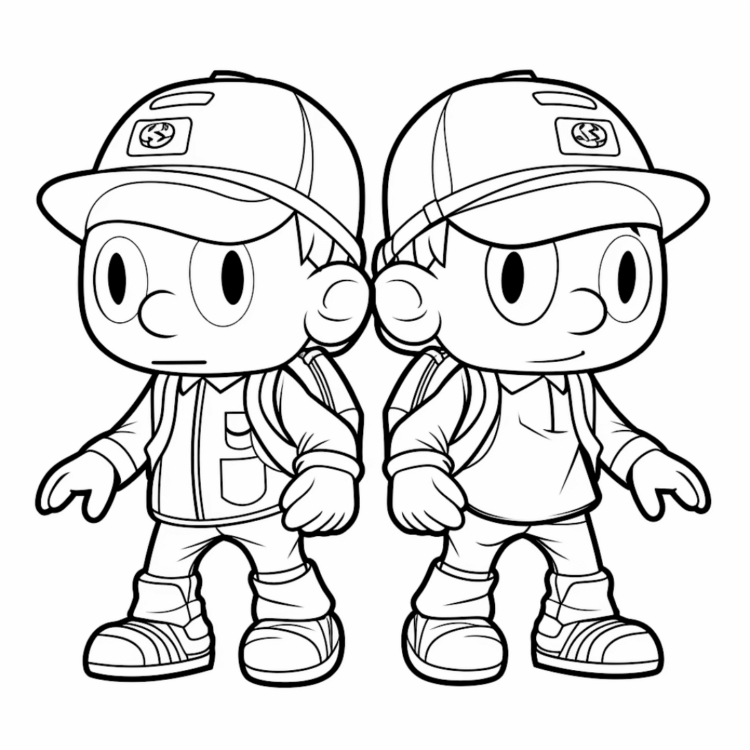 Dibujo para colorear Chicos tropezones con gorra