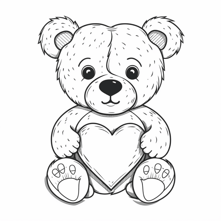 Ausmalbild Teddybär mit Herz