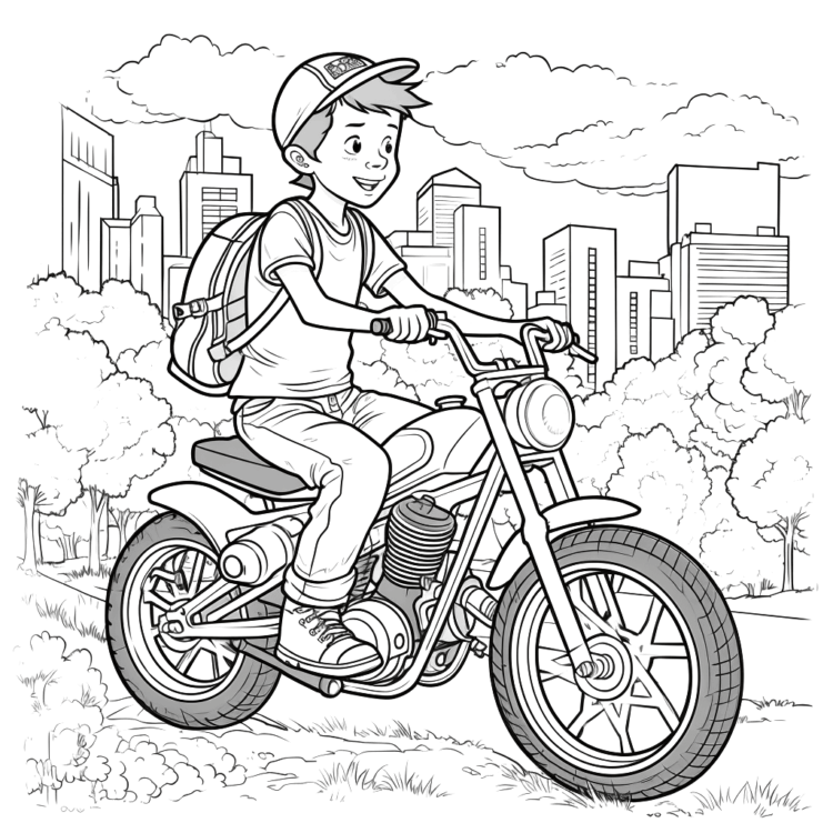 Dibujo para colorear adolescente en moto