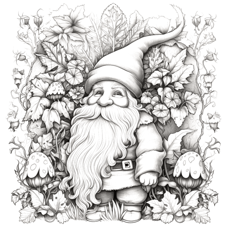 Dibujo para colorear enano en la naturaleza