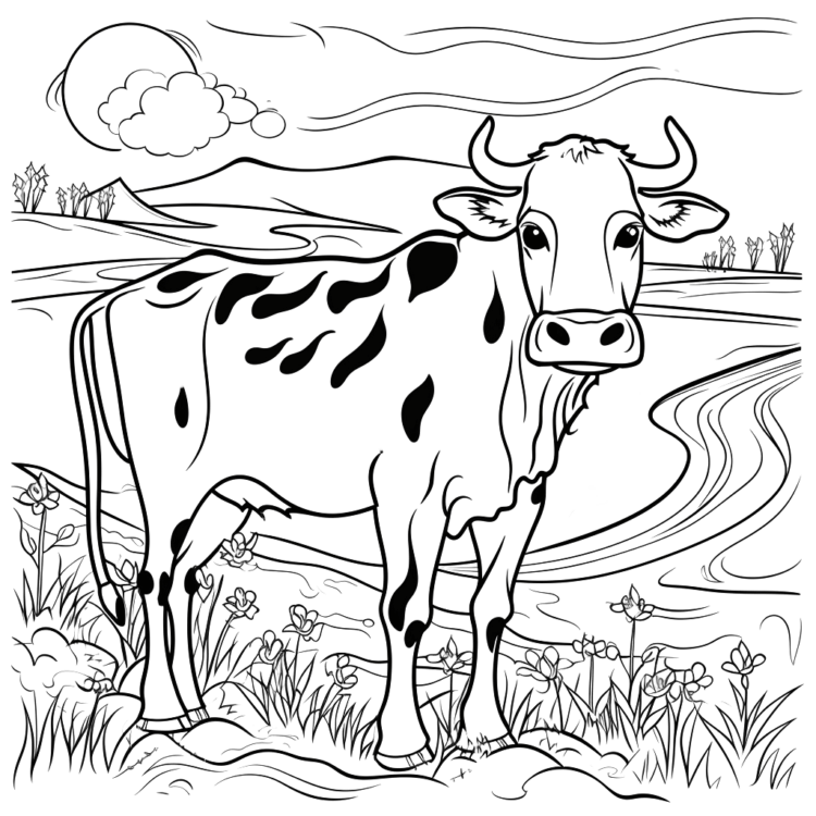 Coloring picture old cow