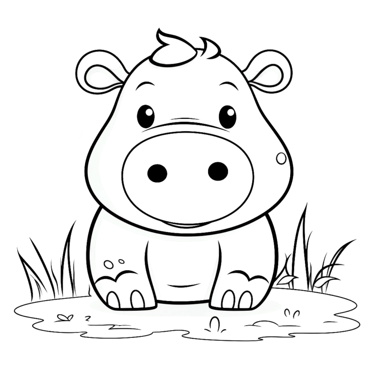 Dibujo para colorear hipopótamo bebé