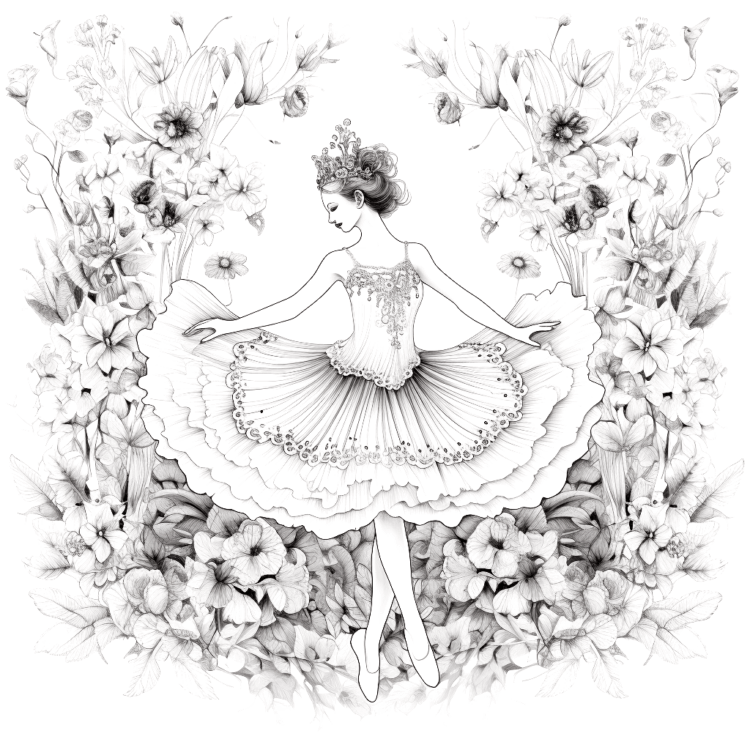 Dibujo para colorear bailarina y flores