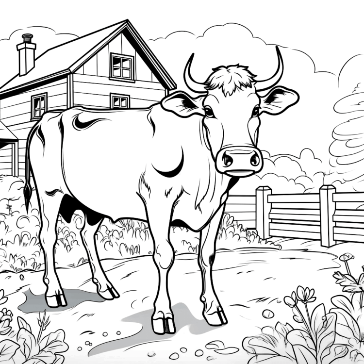 Coloring picture farm and cow