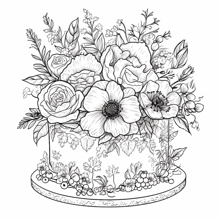 Dibujo para colorear pastel de flores