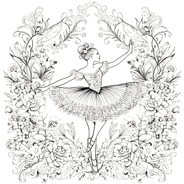Dibujo para colorear flores y bailarina