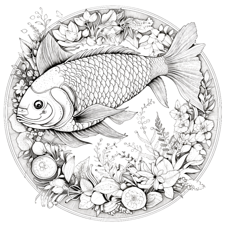 Colorear flores y peces