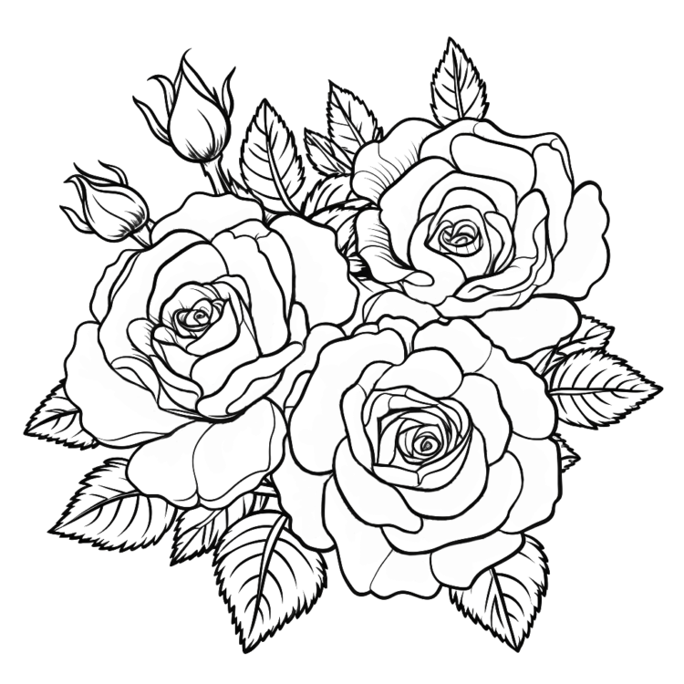 Ausmalbild Blumenstrauß aus Rosen