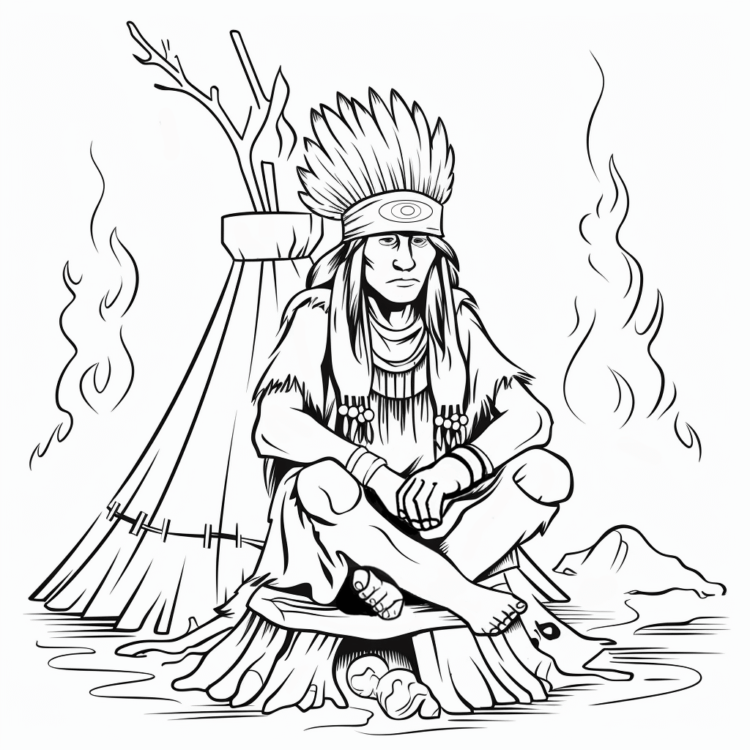 Ausmalbild Camping Indianer