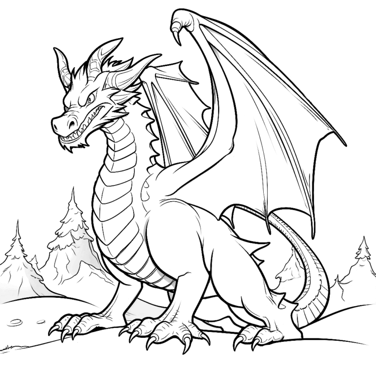 Dragon on the mountain coloring page