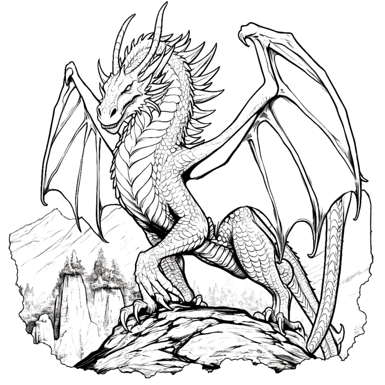 Dragon on a rock coloring page