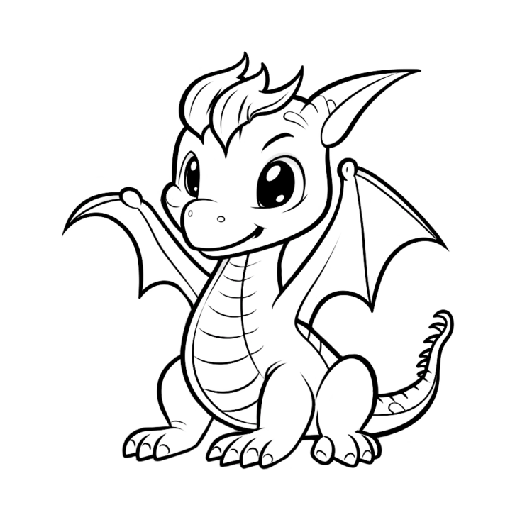 Dibujo para colorear de un dragón con una dulce sonrisa