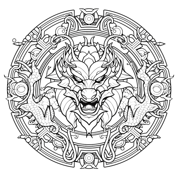 Coloring picture dragon mandala