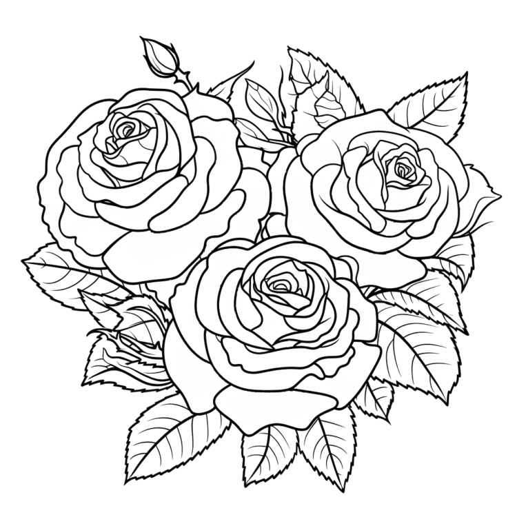 Dibujo para colorear Tres grandes rosas