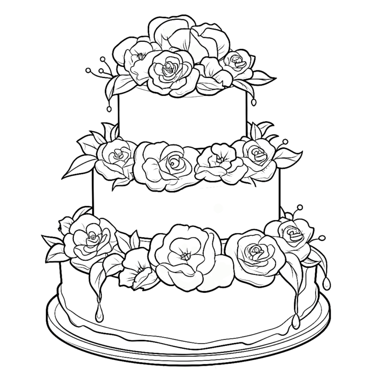 Dibujo para colorear tarta de tres pisos
