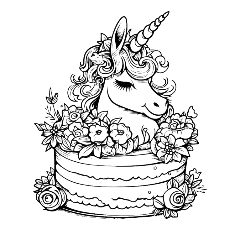Página para colorear de la tarta temática Unicornio
