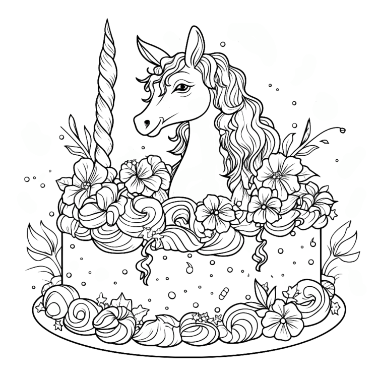 Dibujo para colorear tarta unicornio