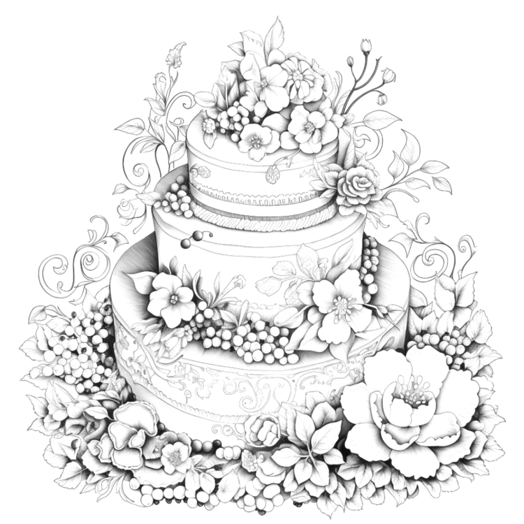 Dibujo para colorear tarta de boda elegante