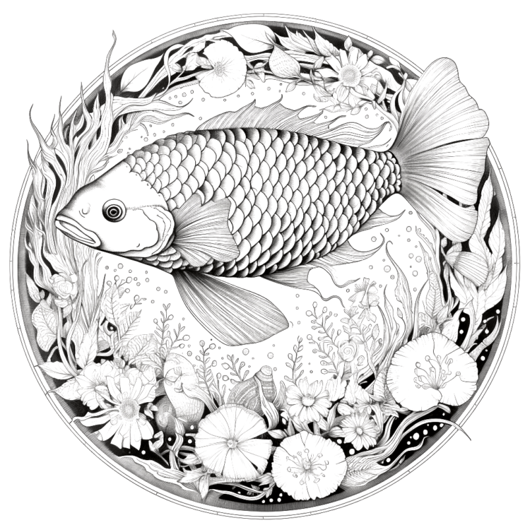 Coloring picture fish mandala