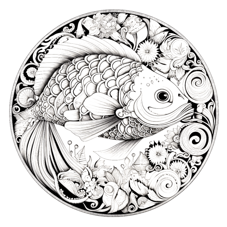 Dibujo para colorear peces y flores