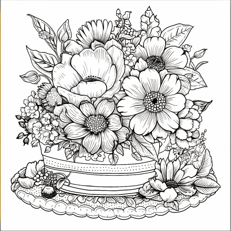 Dibujo para colorear tarta de boda floral