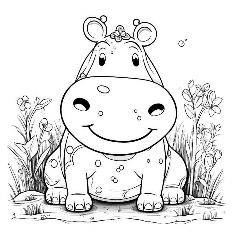 Happy hippo coloring page